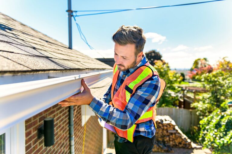 Roofer inspecting a roof for repairs in Trussville, Alabama.